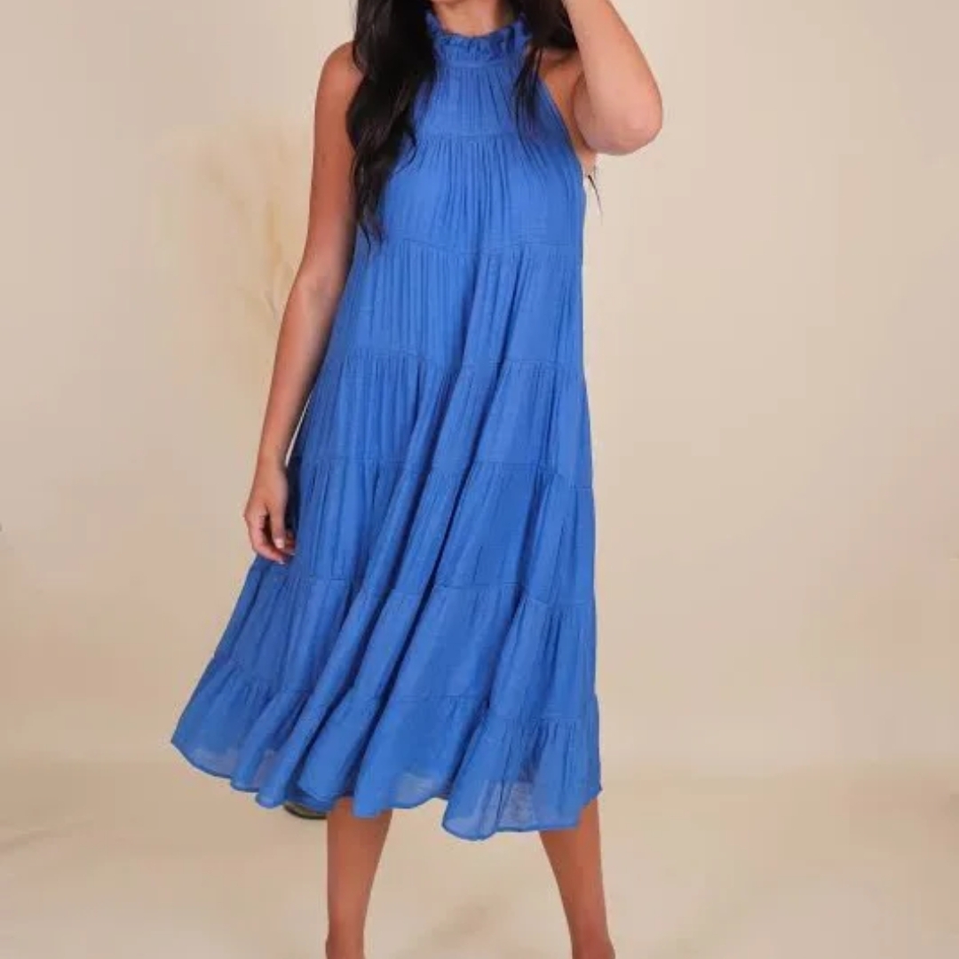 Entro Blue Tiered Midi Dress